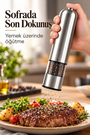 Şeffaf Hazneli Tuz Karabiber Öğütücü Pilli Taşınabilir Mutfak Aleti