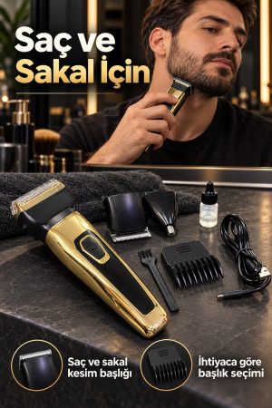 Saç Sakal Tıraş Makinesi Üç Değiştirilebilir Başlıklı