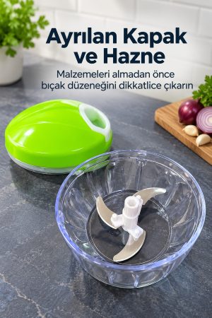 Üç Bıçaklı Sebze Doğrayıcı Ayrılabilir Kapaklı Şeffaf Hazneli