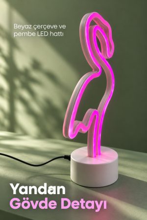 Dekoratif Flamingo Neon Lamba Pembe Işıklı Beyaz Tabanlı
