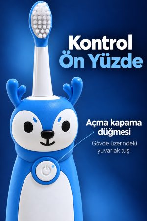 Şarjlı Diş Fırçası Mavi Geyik Tasarımlı Oval Başlıklı