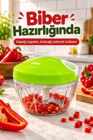 Manuel Sebze Doğrayıcı Çekme Tutacaklı Üç Bıçaklı