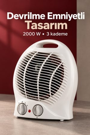 Çift Döner Düğmeli Termostatlı Beyaz Fanlı Isıtıcı
