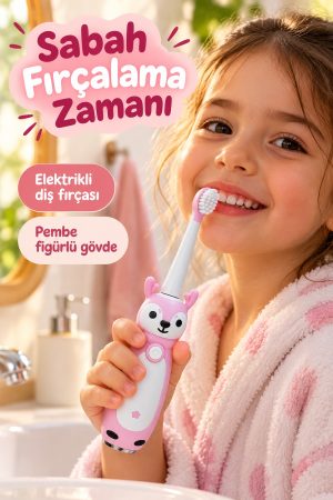 Çocuk Elektrikli Diş Fırçası Pembe Geyik Figürlü Şarjlı