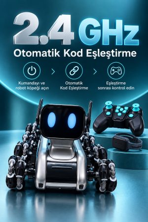 Saat ve El Kumandalı Sekiz Tekerlekli Şarjlı Robot Köpek